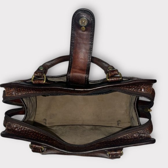 VTG Brahmin Purse Black Leather Pecan Croc Tuscan Too Satchel Convert Crossbody - Picture 8 of 11